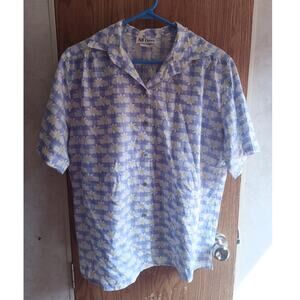 Vintage Floral Button Up Blouse Boxy Fit Relaxed Medium Resort Retro USA